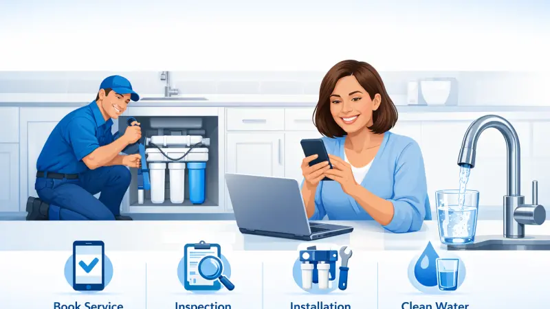 Water purification service scheduling steps for UK homes