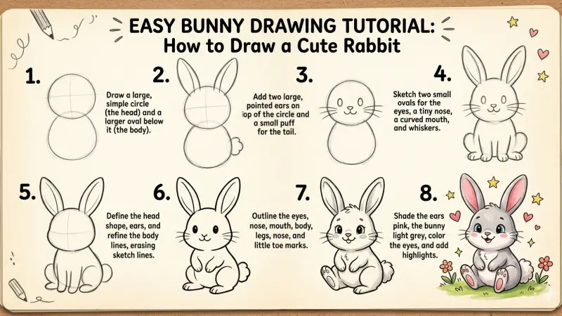 Easy Bunny Drawing Tutorial How to Draw a Cute Rabbit