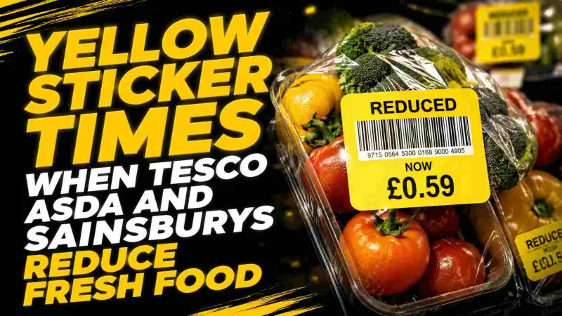Yellow Sticker Times at Tesco Asda and Sainsbury