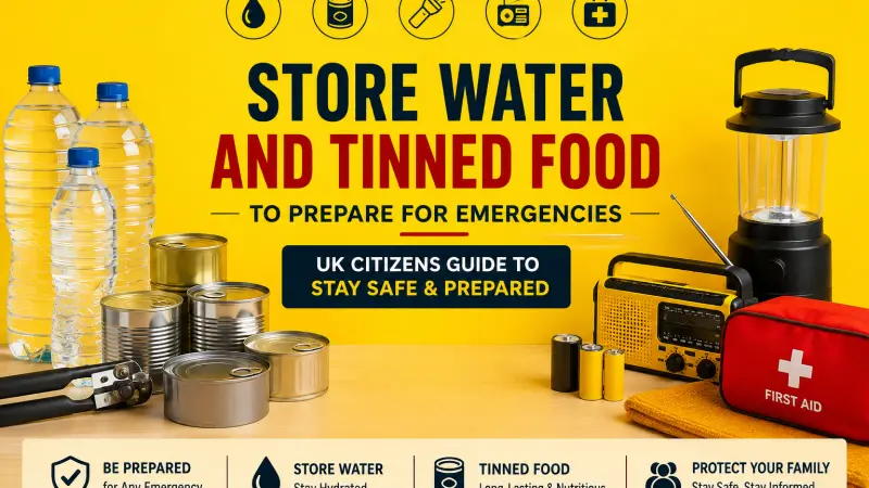 Store Water and Tinned Food to Prepare for Emergencies