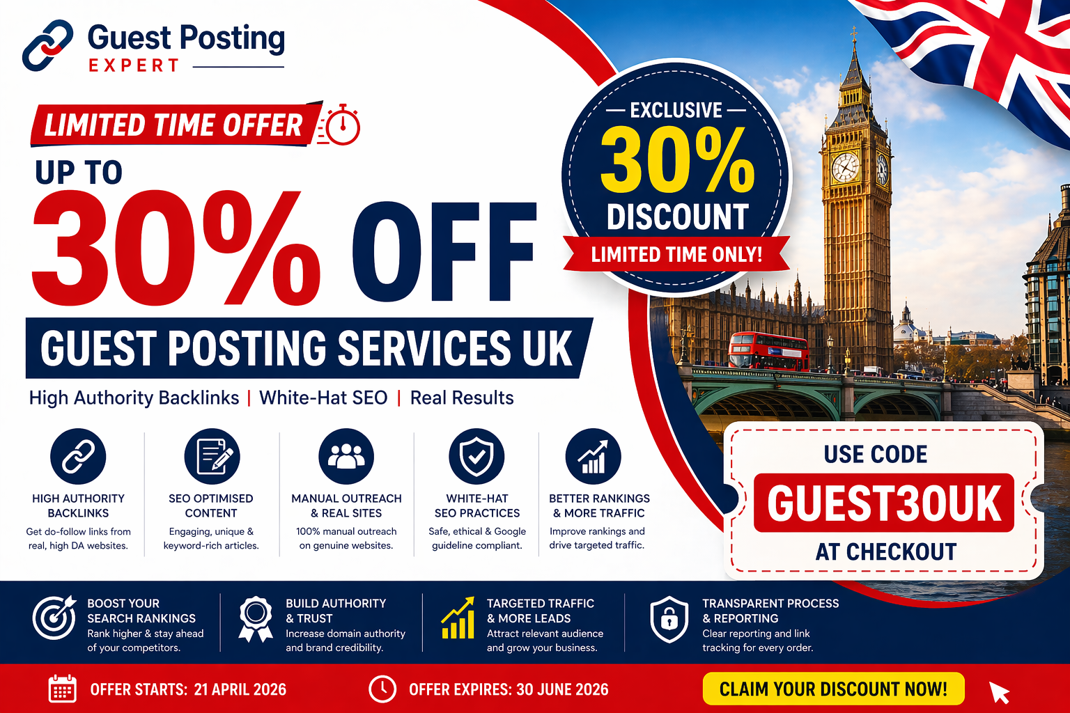 Limited Time Offer: Up to 30% Off Guest Posting Services UK