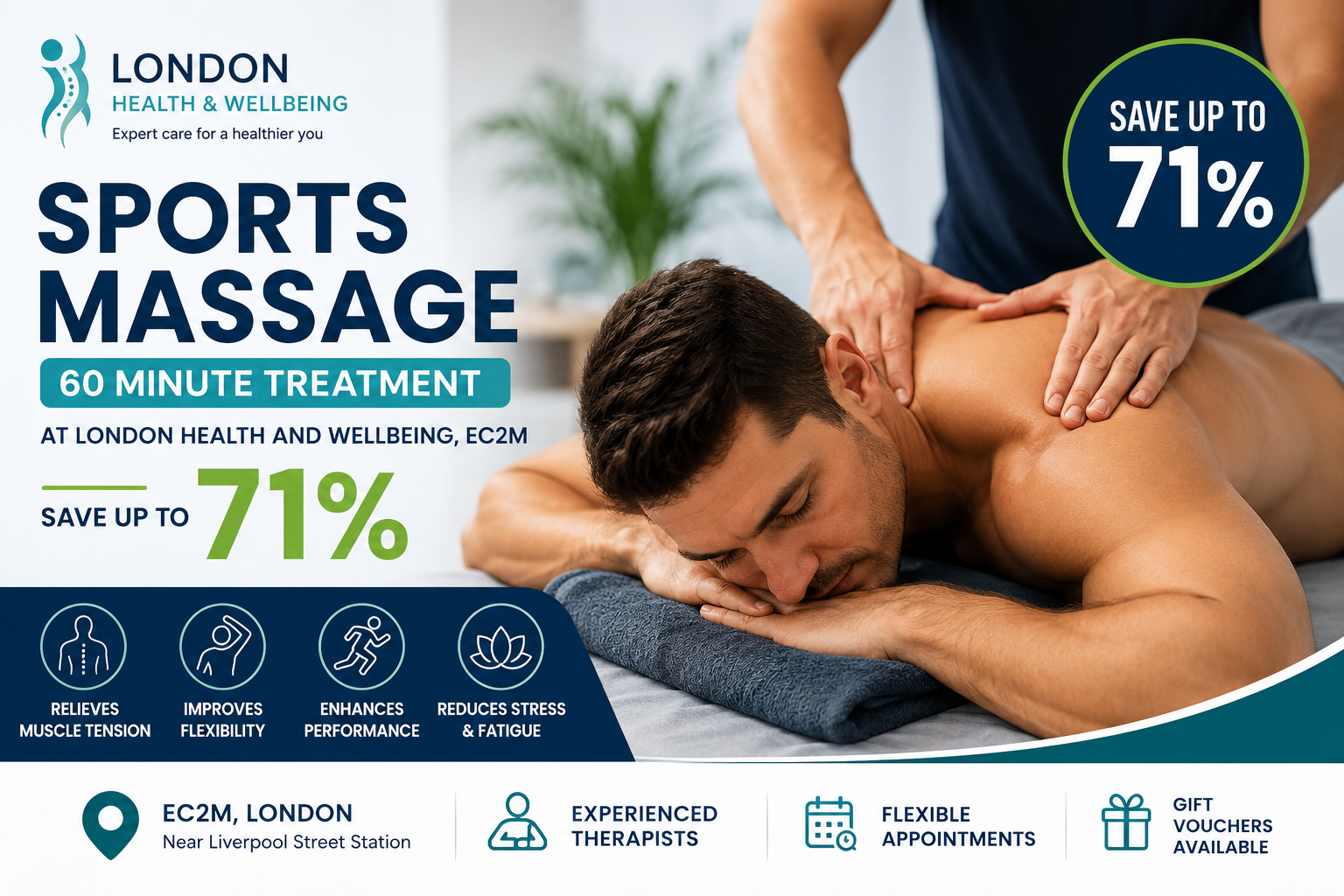 Sports Massage: 60 Minute Treatment at London Health and Wellbeing, EC2M – Save up to 71%