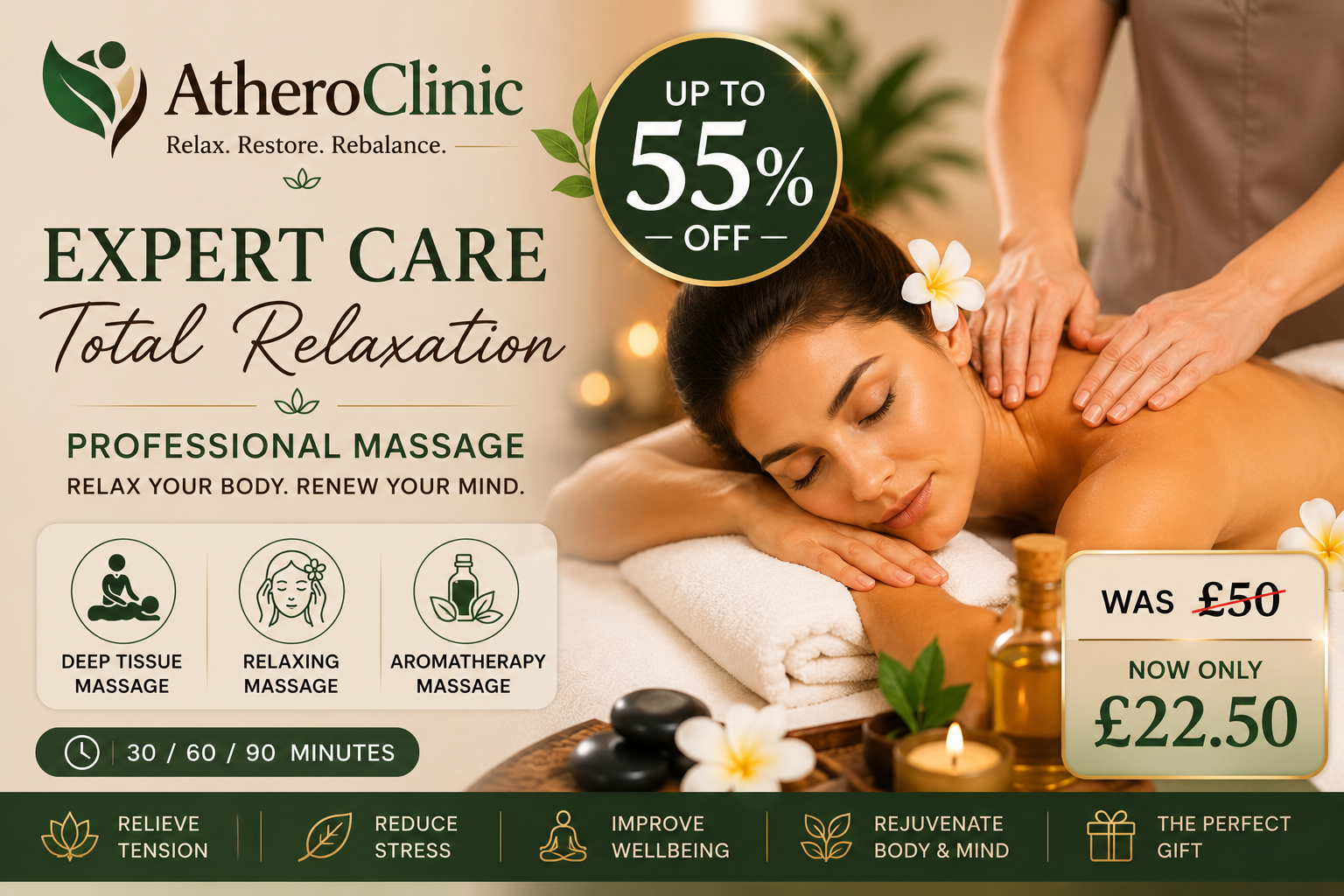 Expert 30 60 or 90 Minute Massage Deep Tissue Relaxing or Aromatherapy Up to 55% Off