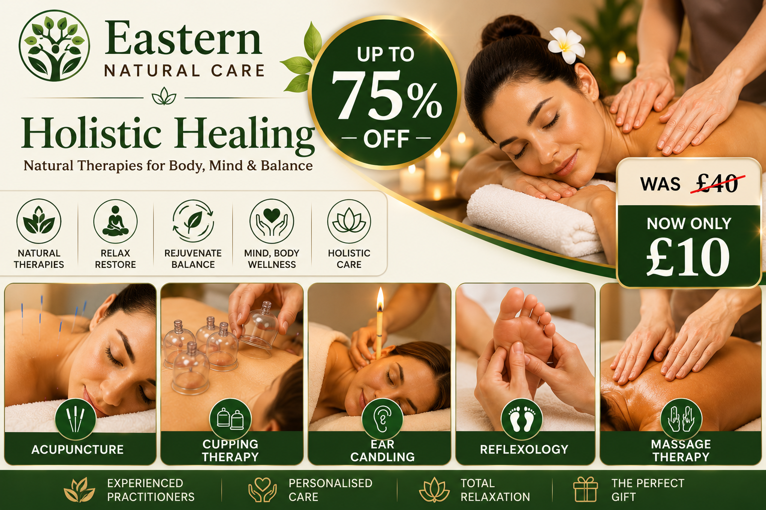 Acupuncture Cupping Ear Candle Reflexology or Choice of Massage at Eastern Natural Care Up to 75% Off