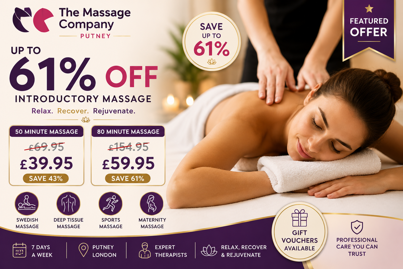 Up to 61% Off on Massage – Swedish at The Massage Company Putney