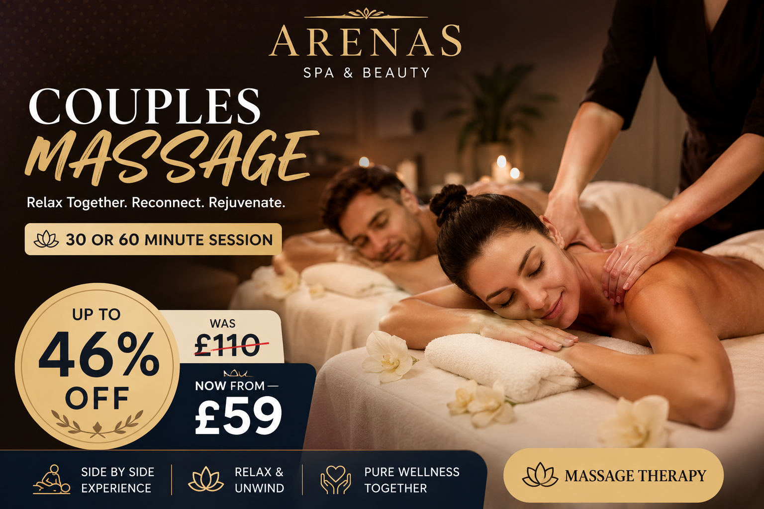 Indulge in a Luxurious 30-Minute or 60-Minute Couples Massage (Up to 46% Off)