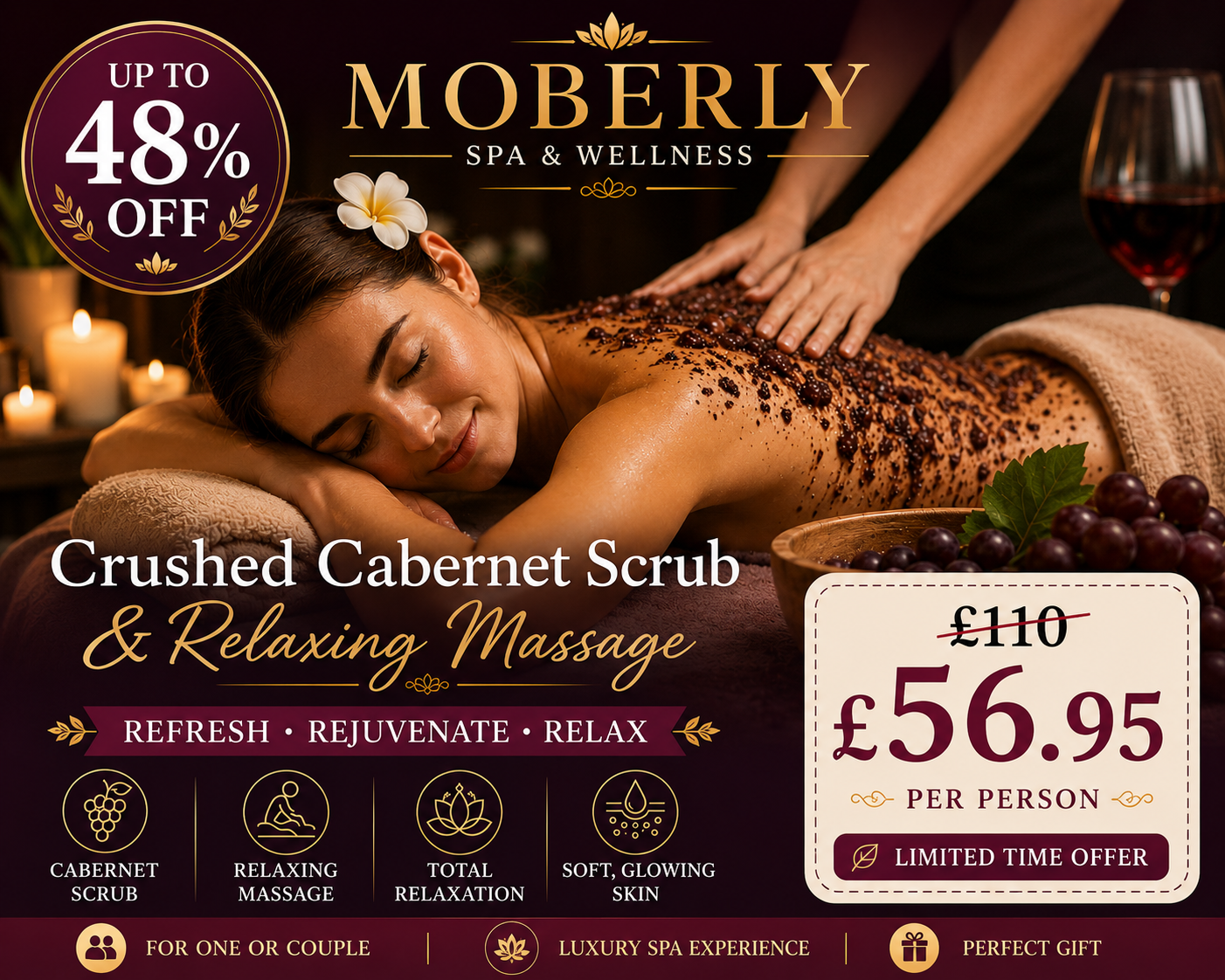 For One or Couple: Relaxing 50-Minute Indulgent Crushed Cabernet Scrub and Relaxing Massage (Up to 48% Off)
