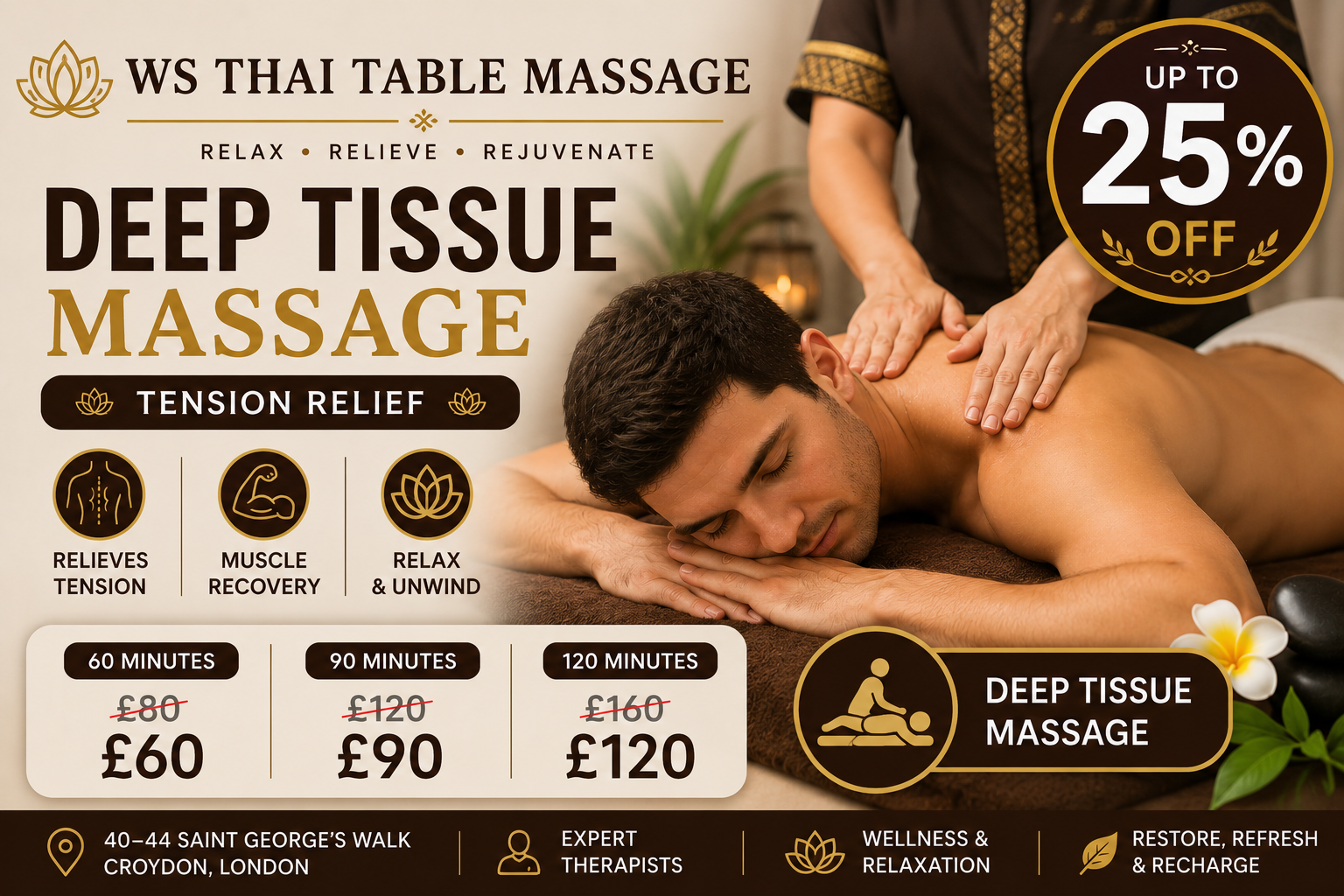 Up to 25% Off on 60, 90 or 120 Minute Deep Tissue Massage at WS Thai Table Massage