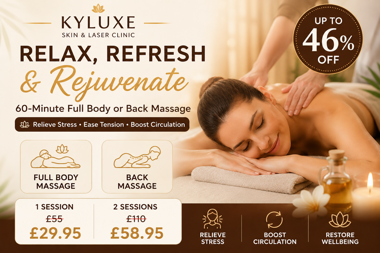 60-Minute Full Body or Back Massage – Choose 1 or 2 Sessions | Relieve Stress & Boost Circulation (Up to 46% Off)