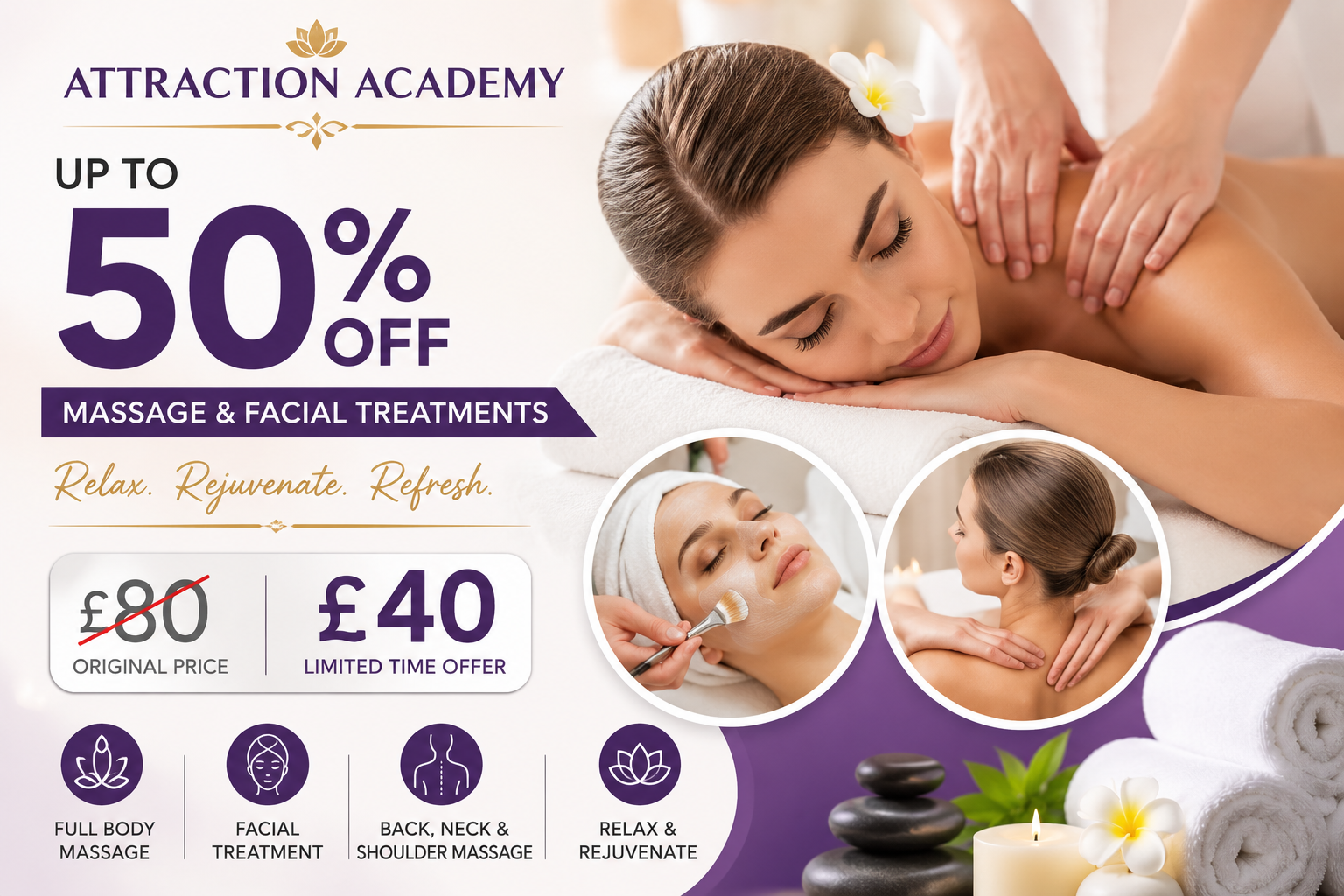 Up to 50% Off Massage & Facial Treatments at Attraction Academy London