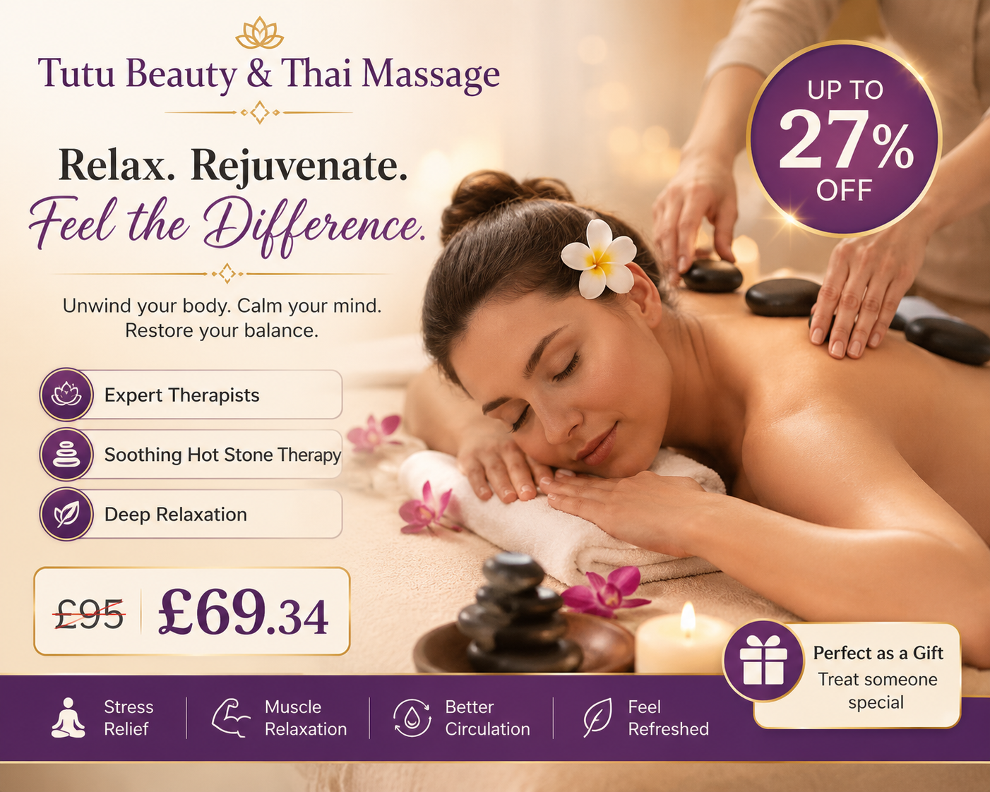 Choice of 60 or 90-Minute Massage with Hot Stone Add-On for Deep Relaxation Up to 27% Off