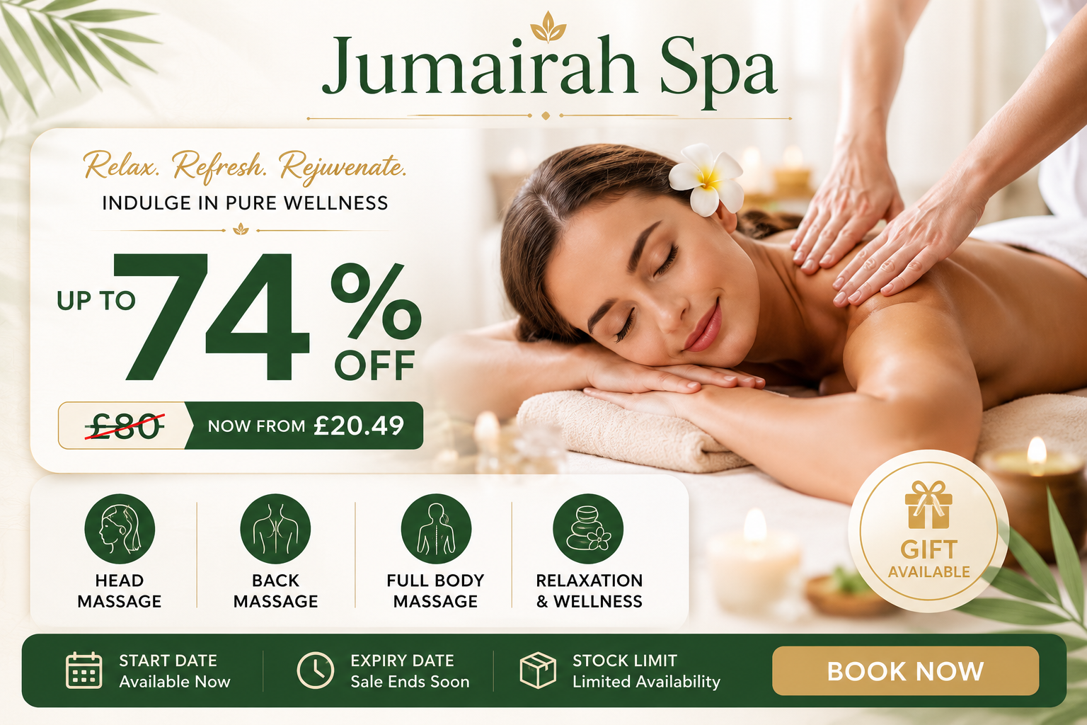 Jumairah Spa Massage - Up to 74% Off on Head, Back & Full Body Massage Sessions