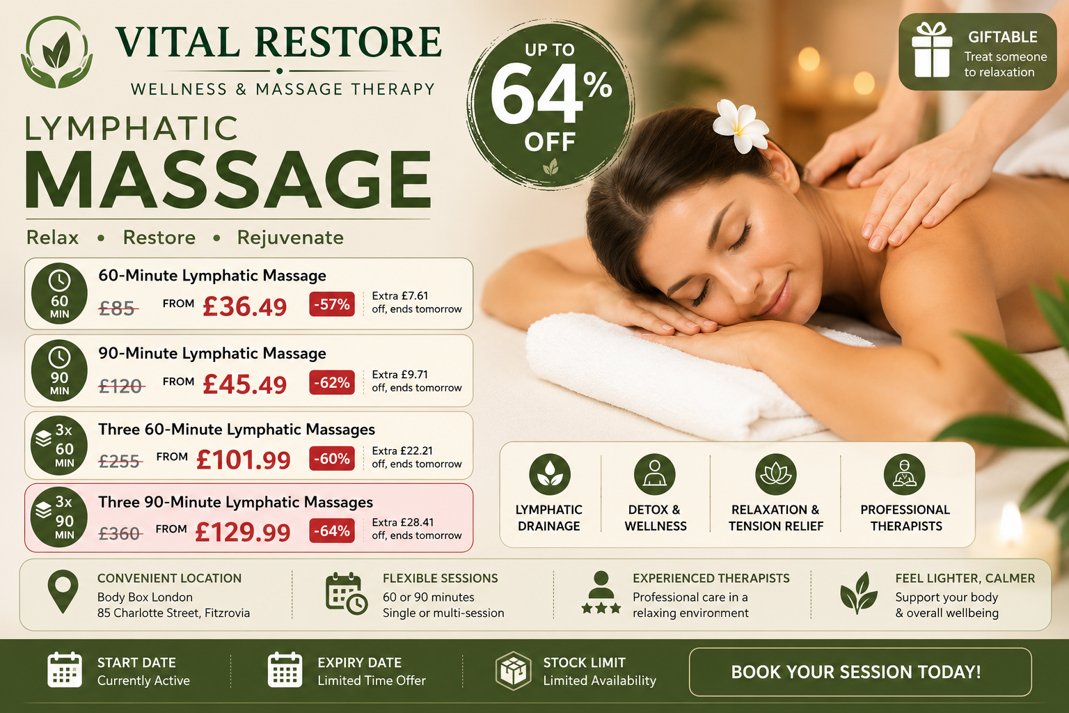 Up to 64% Off Lymphatic Massage Sessions at Vital Restore