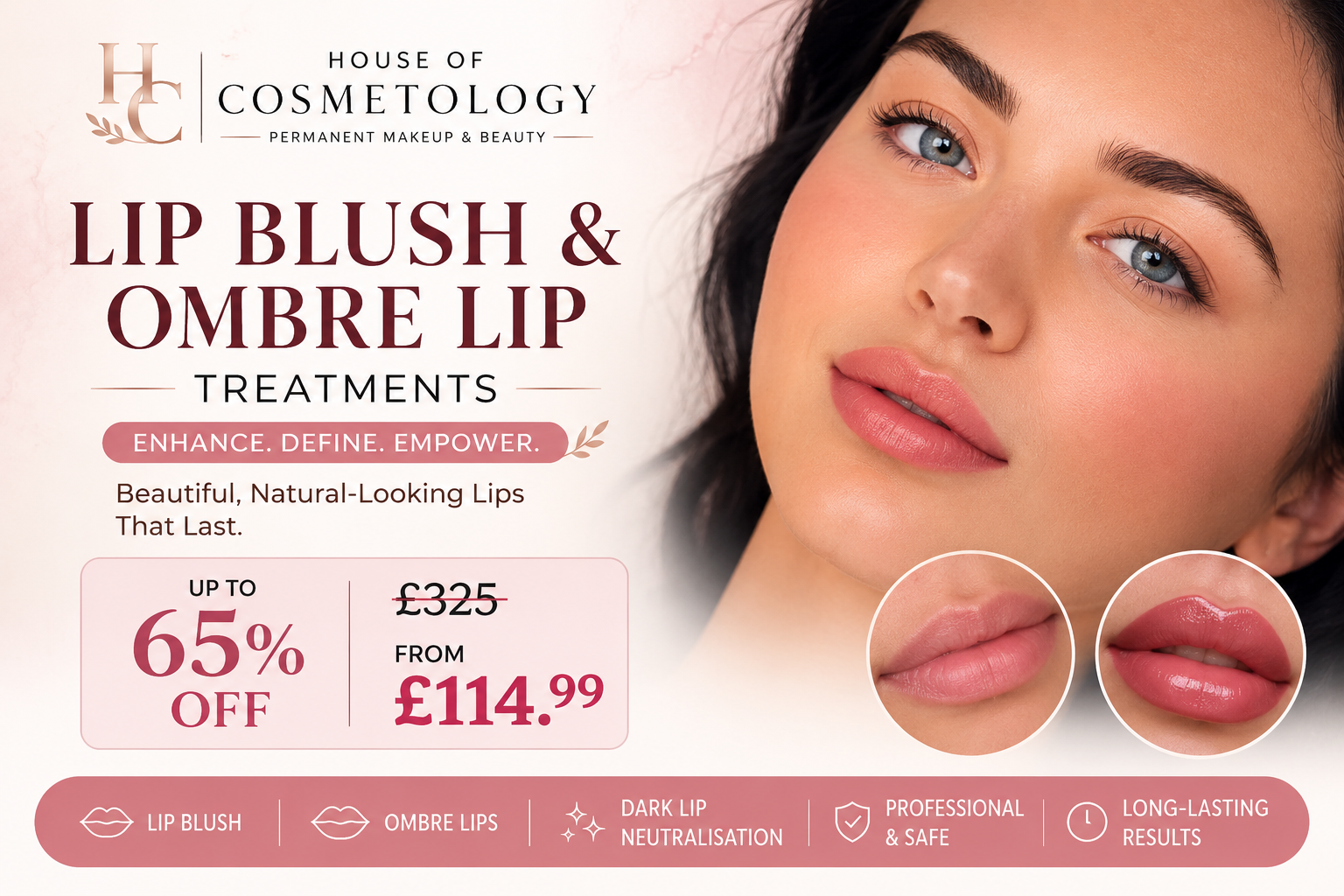 Lip Blush & Ombre Lip Treatments at House of Cosmetology – Up to 65% Off
