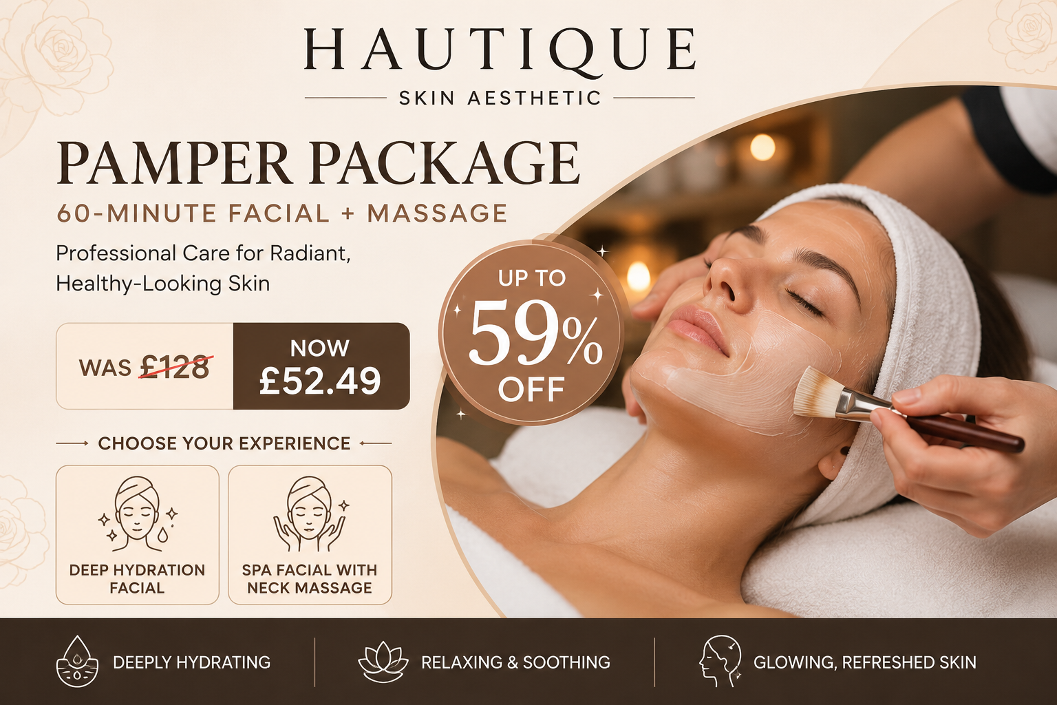 Pamper Package: 60-Minute Hydrating or Spa Facial + Massage – Save Up to 59%