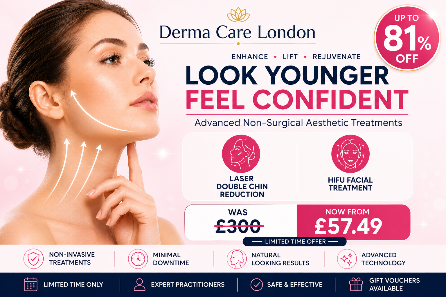 Up to 81% Off Laser Double Chin Reduction or HIFU Facial Treatment