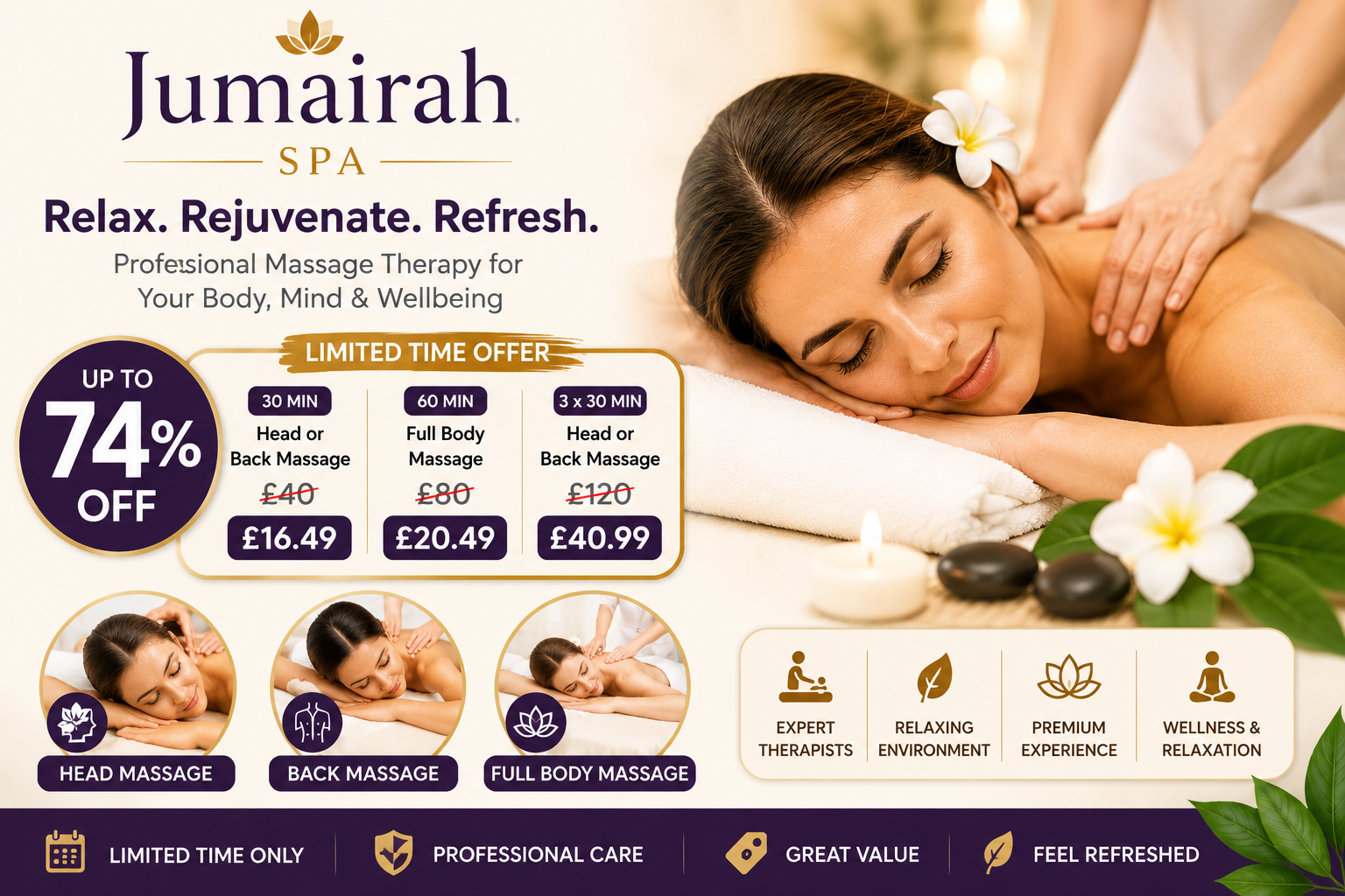 Up to 74% Off Head Back or Full Body Massage Sessions at Jumairah Spa
