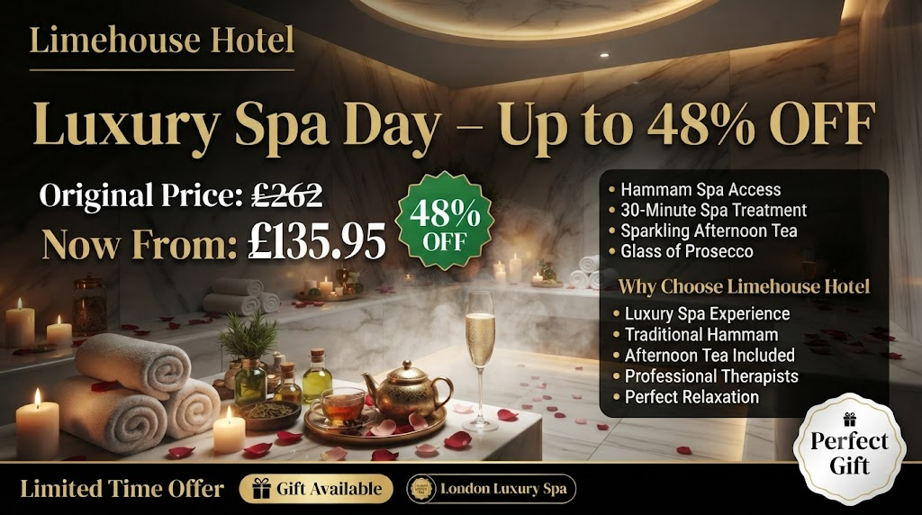 Spa Day with Afternoon Tea, Prosecco, Hammam & 30-Minute Treatment – Up to 48% Off at Limehouse Hotel