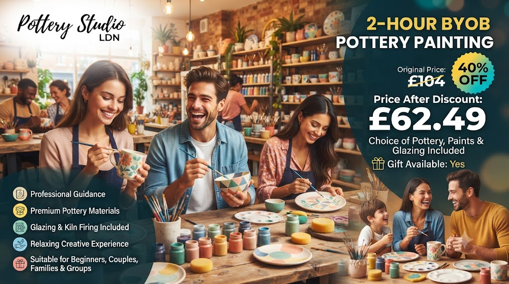 BYOB Pottery Painting 2 Hour Creative Session for Up to 4 at Pottery Studio LDN