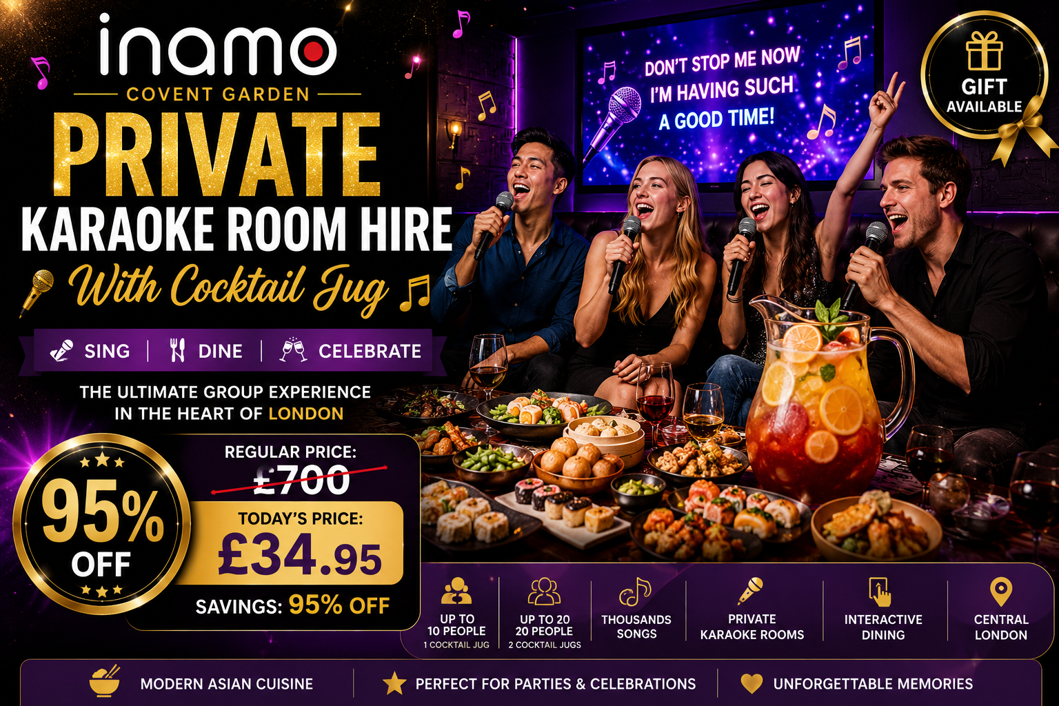 Private Karaoke Room Hire with Cocktail Jug at Inamo Covent Garden – Up to 95% Off