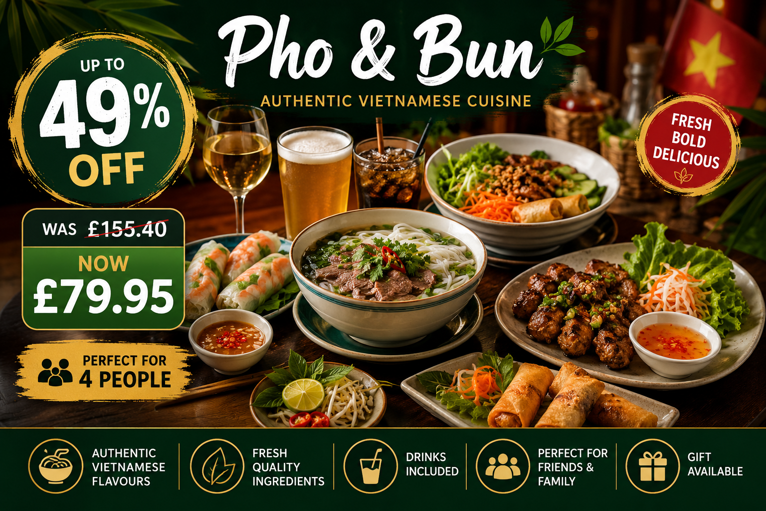 Up to 49% Off Two-Course Vietnamese Meal with Drinks at Pho & Bun