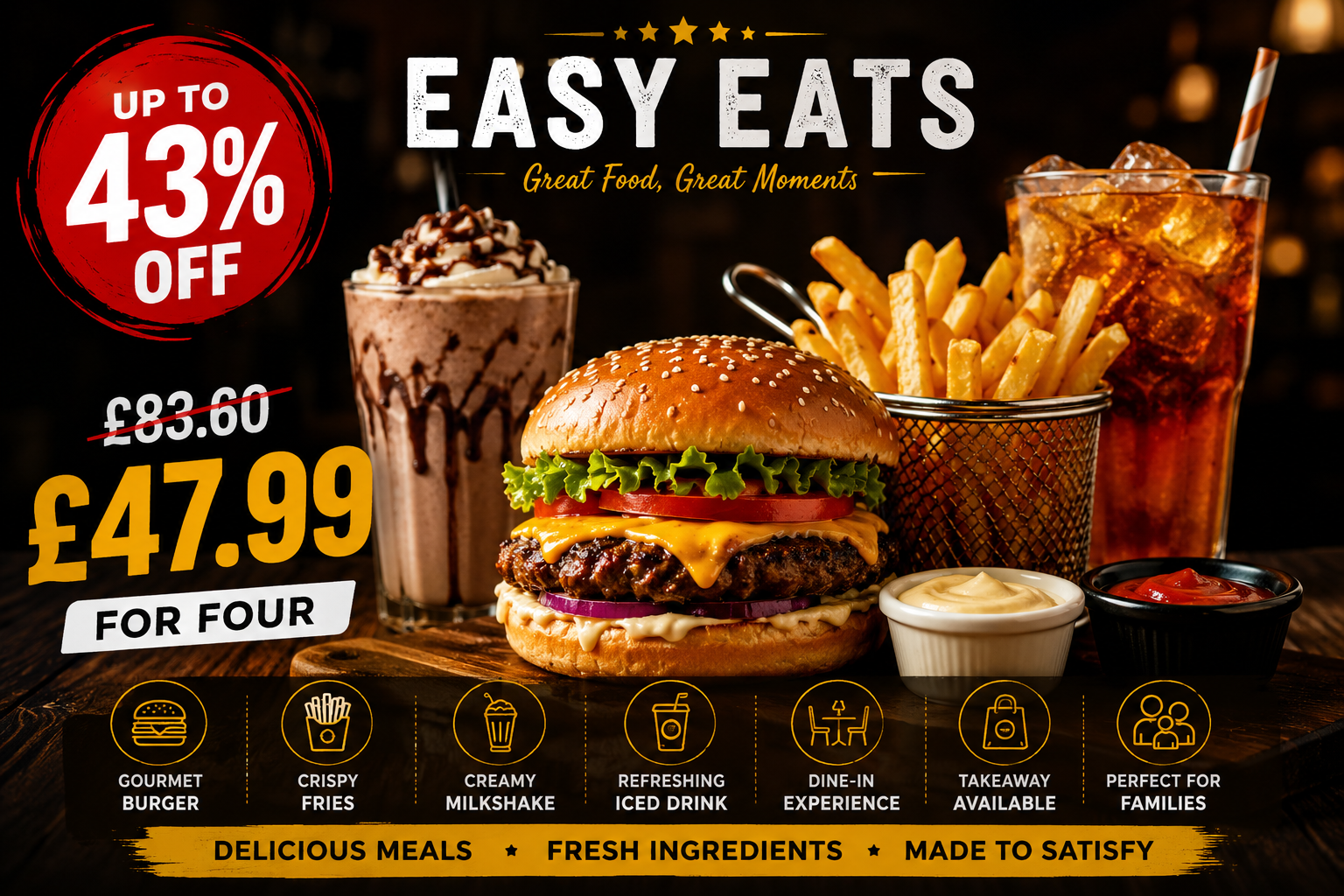 Up to 43% Off Burger Fries and Milkshake or Iced Drink at Easy Eats This Summer