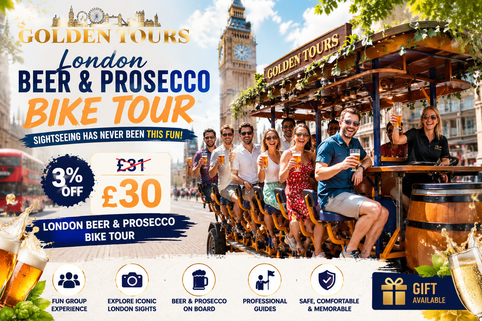 London Beer & Prosecco Bike Tour Experience from £30