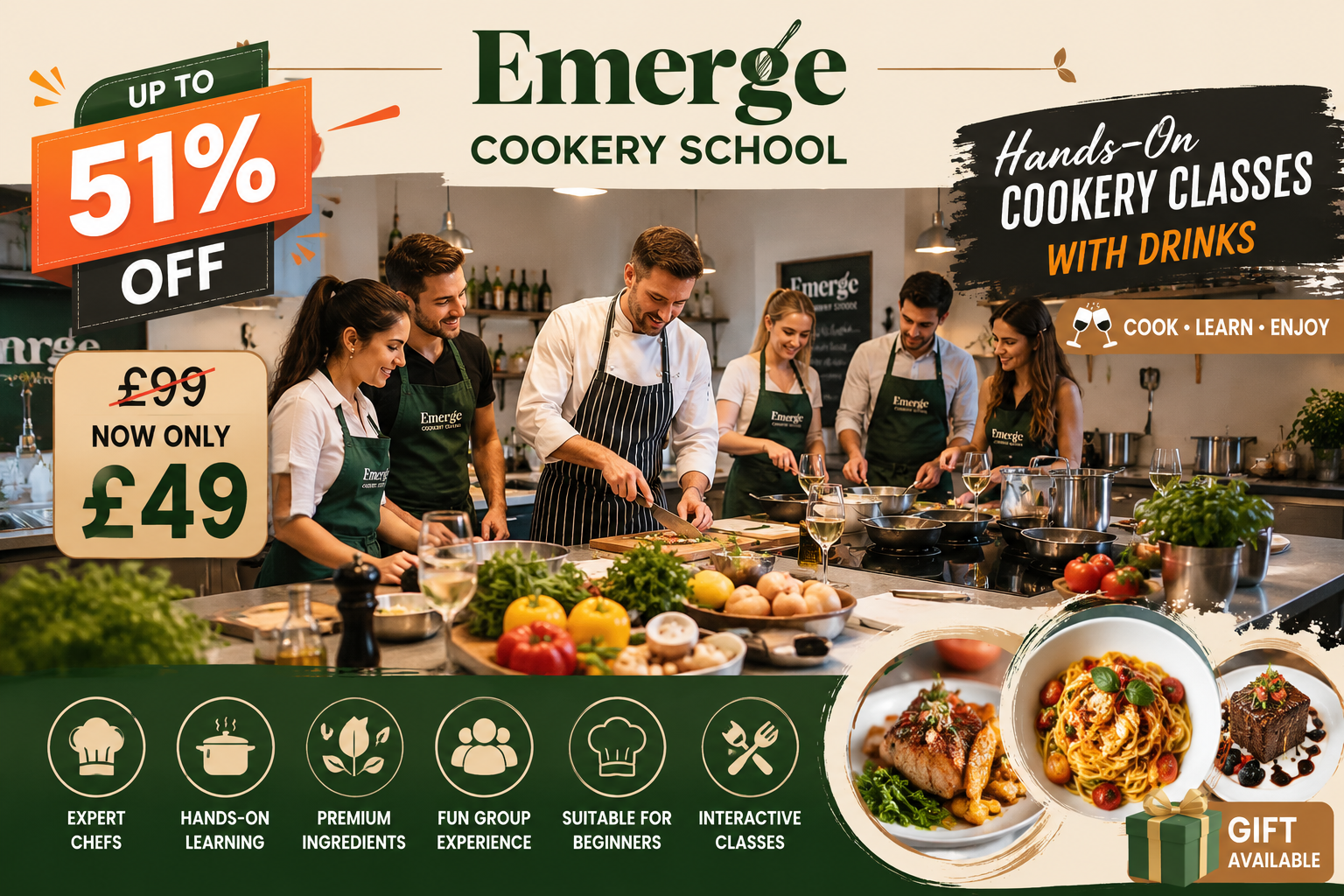 Up to 51% Off Cookery Classes with Drinks at Emerge Cookery School