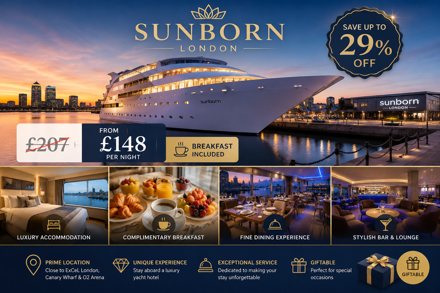 Summer Deal: Save Up to 29% on a Luxury Stay at Sunborn London with Breakfast