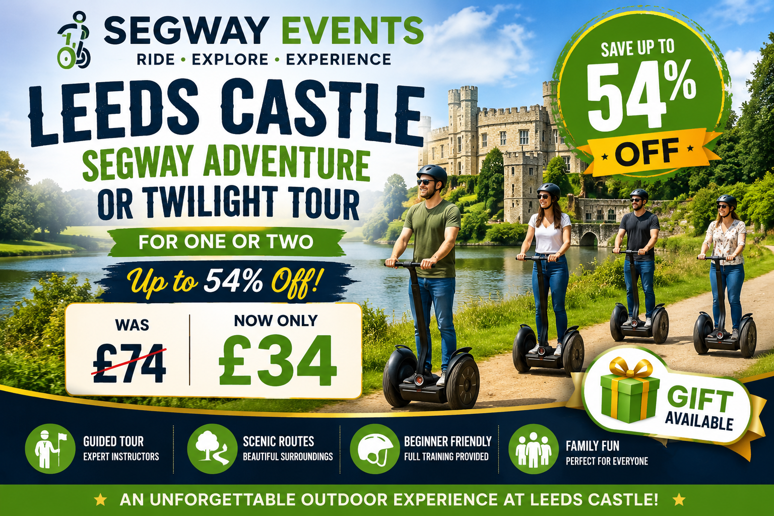 Leeds Castle Segway Adventure or Twilight Tour for One or Two – Up to 54% Off