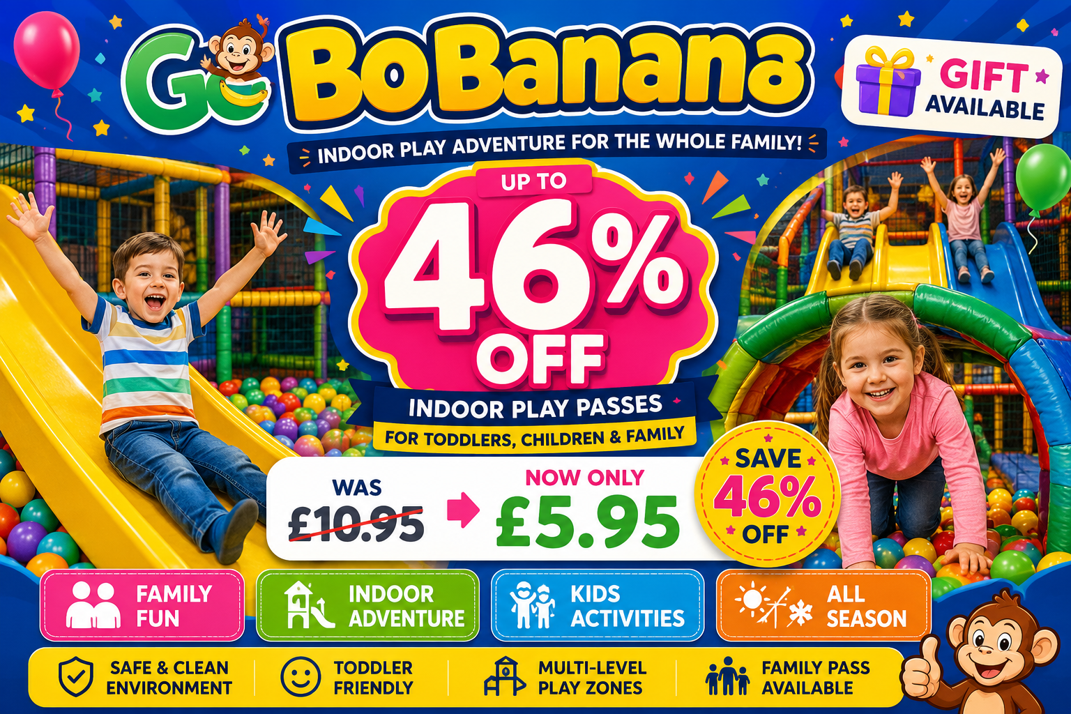 Up to 46% Off Indoor Play Passes for Toddlers, Children & Family at Go Bananas