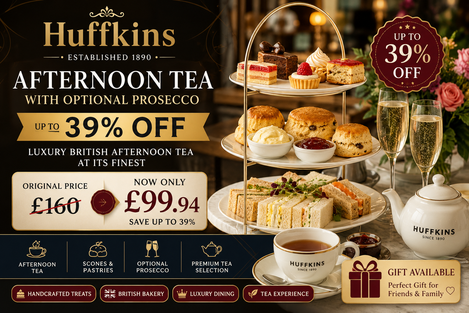 Afternoon Tea with Optional Prosecco at Huffkins – Up to 39% Off