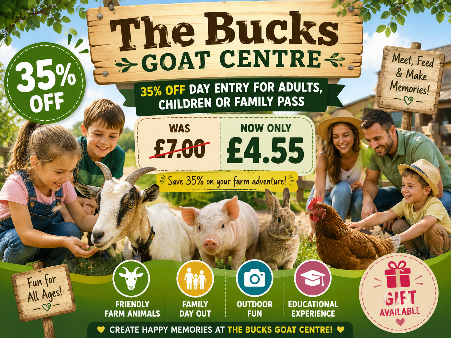 35% Off Day Entry for Adults, Children or Family Pass at The Bucks Goat Centre