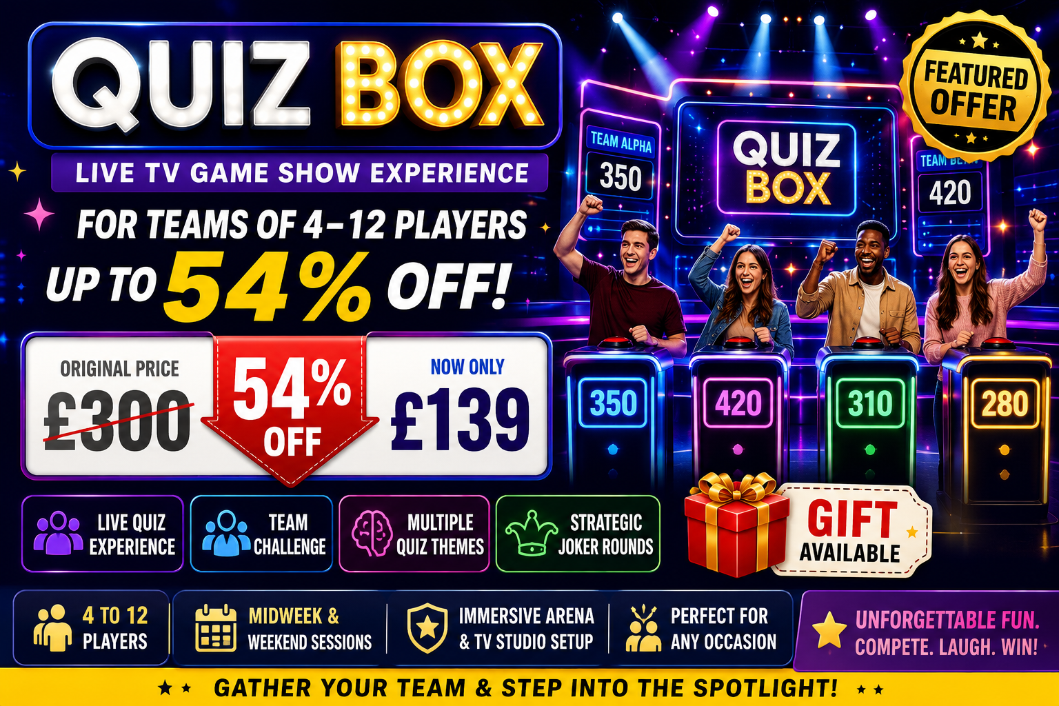 Quiz Box Live TV Game Show Experience for Teams of 4–12 – Up to 54% Off