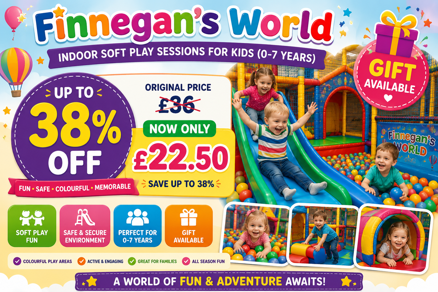 Up to 38% Off Soft Play Sessions for Kids at Finnegan's World