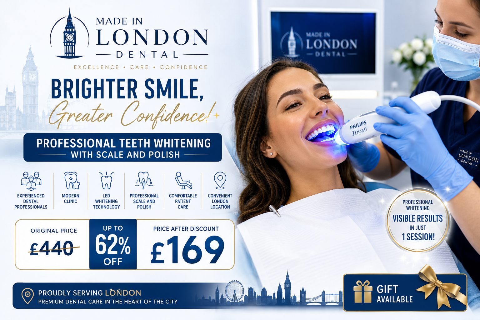 Up to 62% Off Teeth Whitening with Scale and Polish at Made in London Dental
