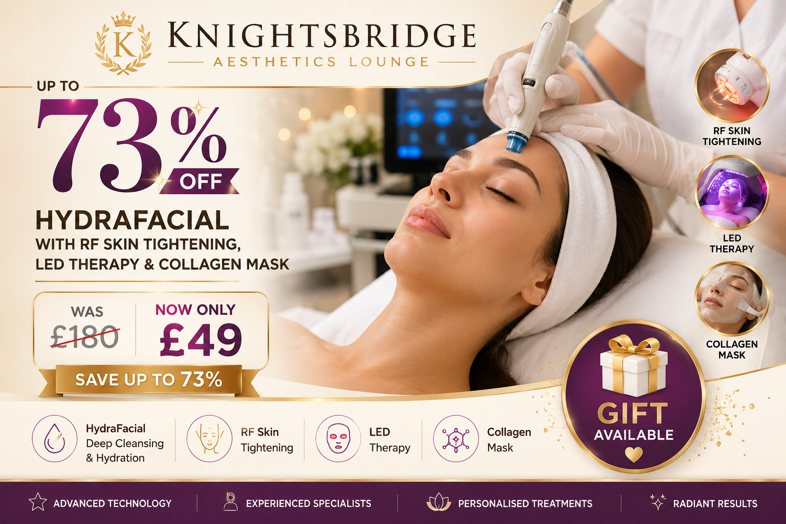 Up to 73% Off HydraFacial with RF Skin Tightening, LED Therapy & Collagen Mask
