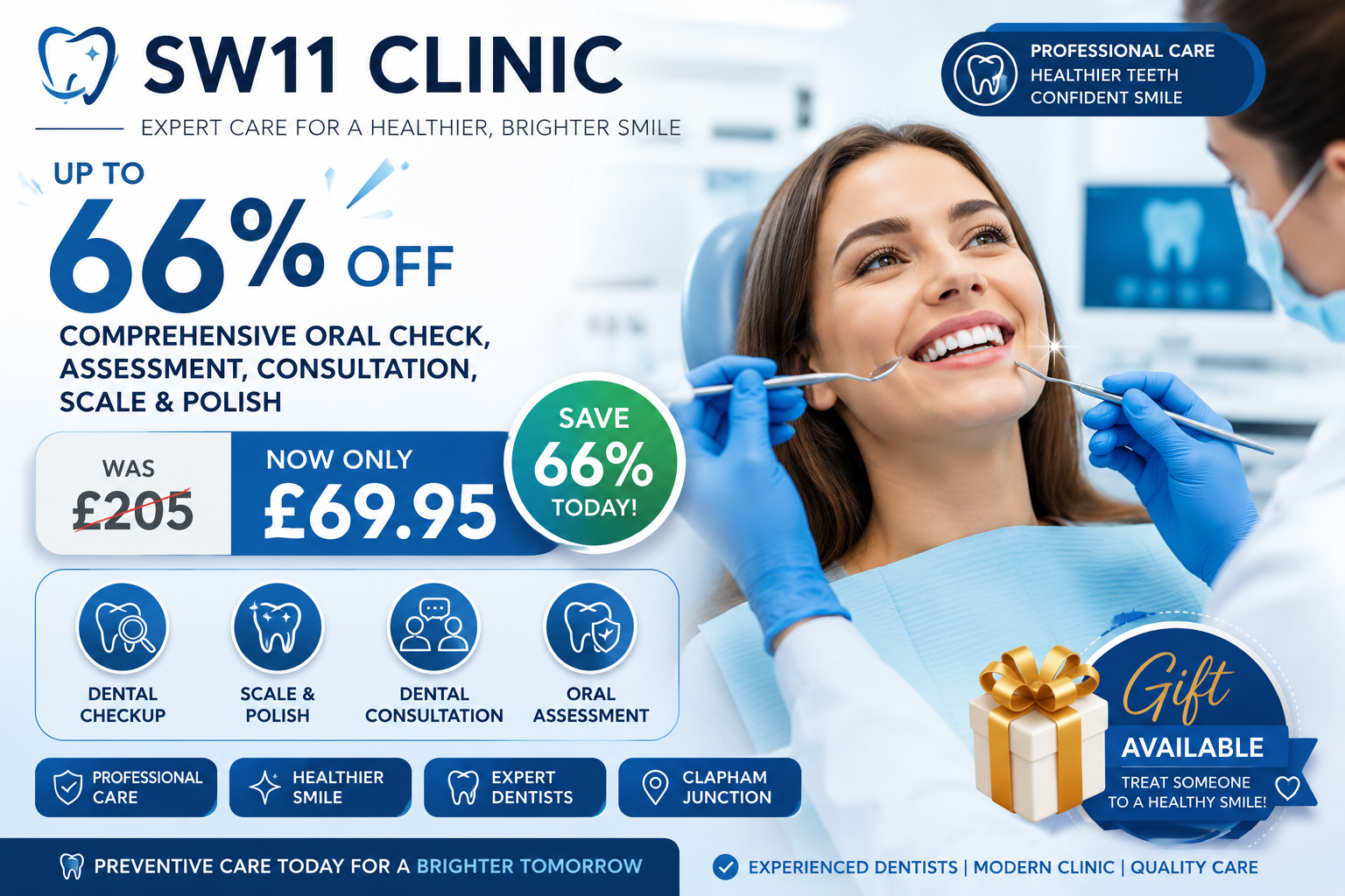 Up to 66% Off Comprehensive Oral Check Assessment Consultation and Scale Polish at SW11 Clinic