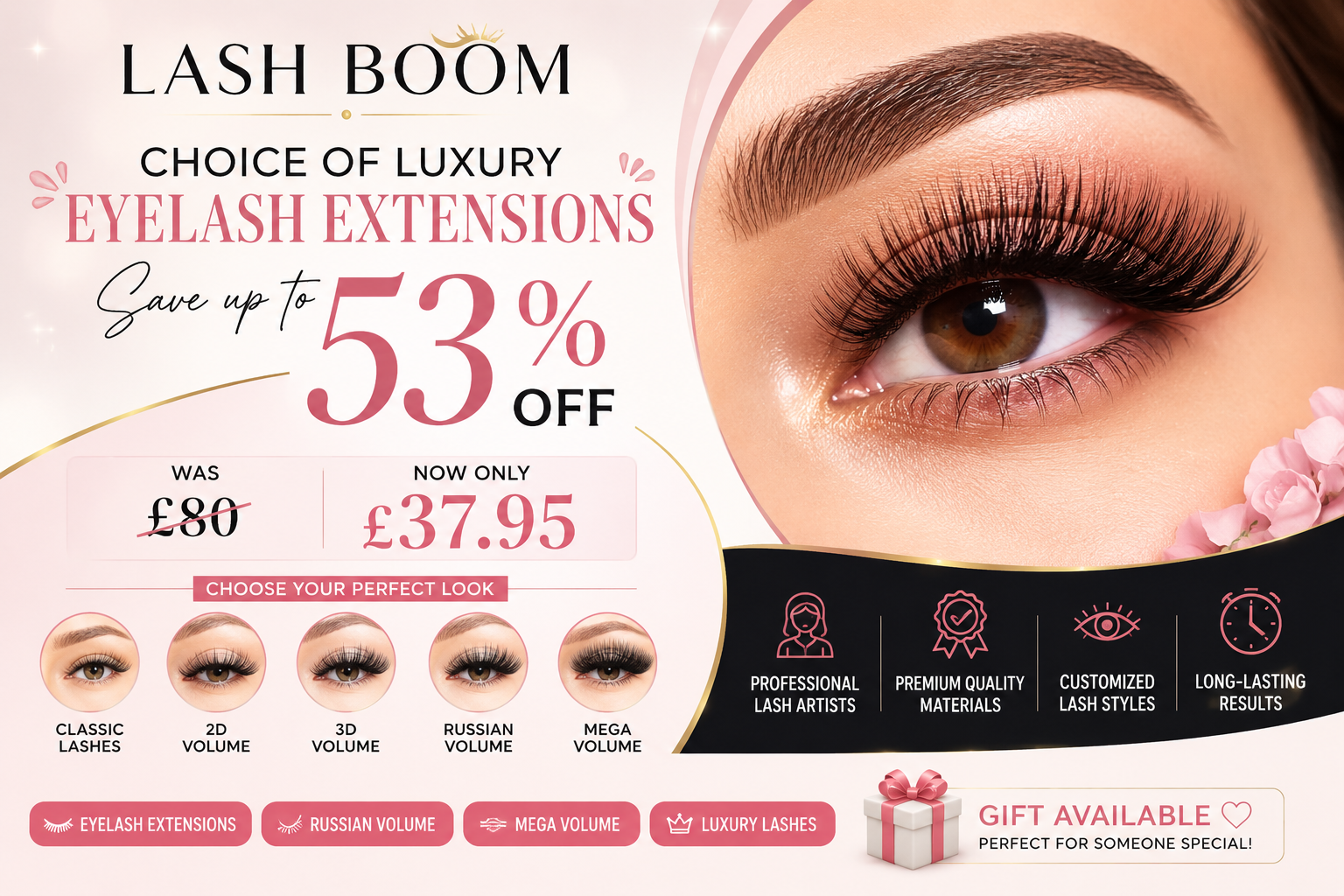 Choice of Luxury Eyelash Extensions – Save Up to 53%
