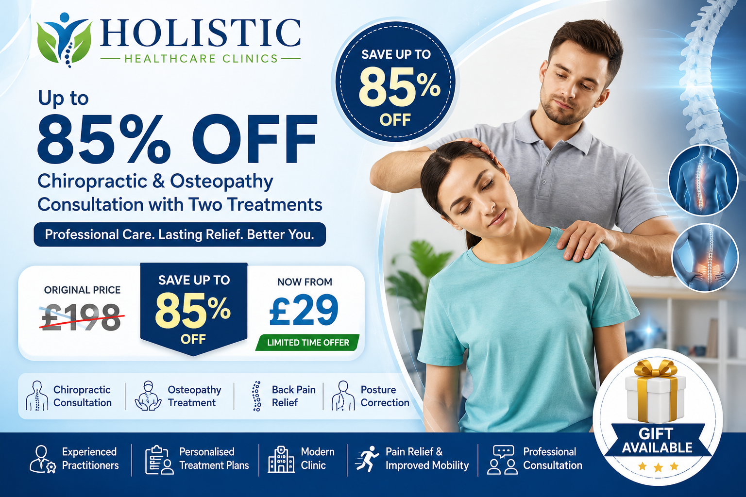 Up to 85% Off Chiropractic & Osteopathy Consultation with Two Treatments