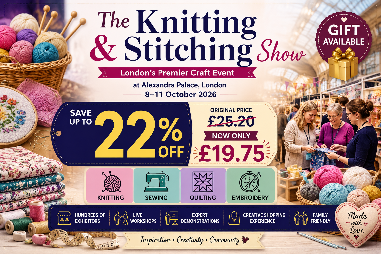 Save Up to 22% on Entry Tickets for The Knitting & Stitching Show at Alexandra Palace London