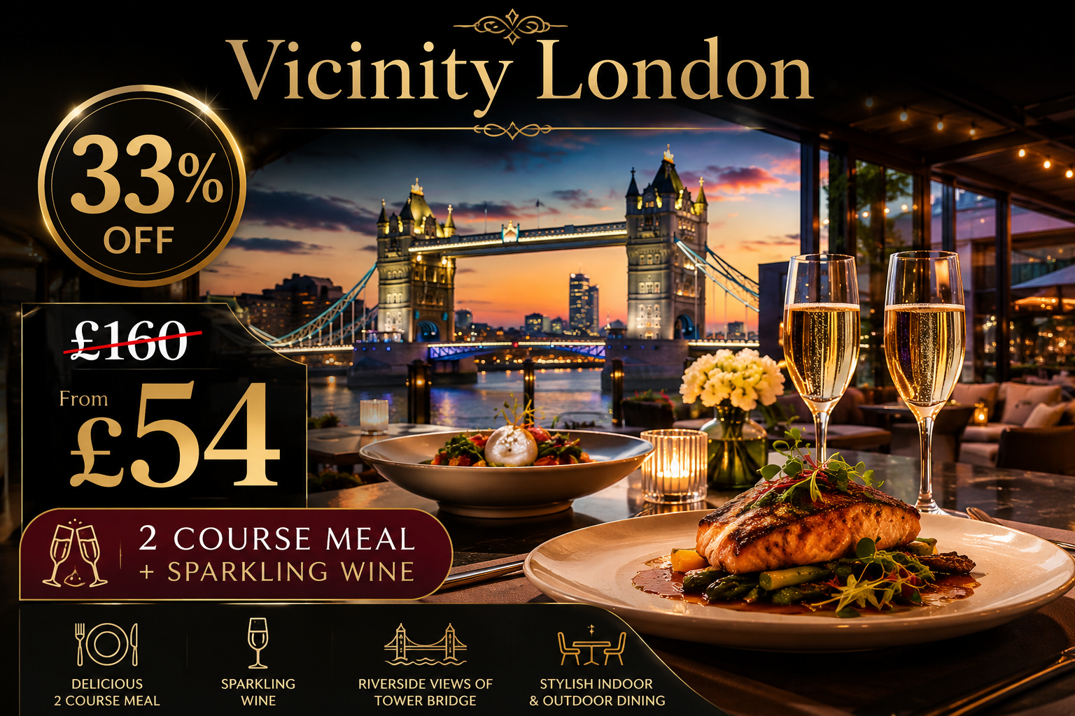 Enjoy a 2 Course Meal with Sparkling Wine at Vicinity London – Up to 33% Off