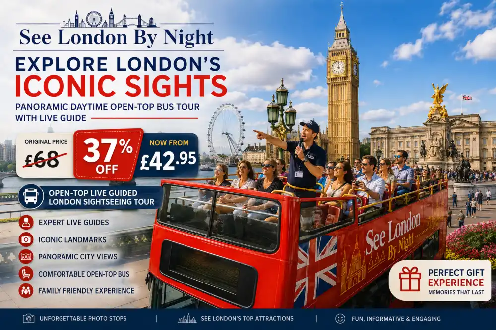 Explore London's Iconic Sights: Panoramic Daytime Open-Top Bus Tour with Live Guide – Up to 37% Off