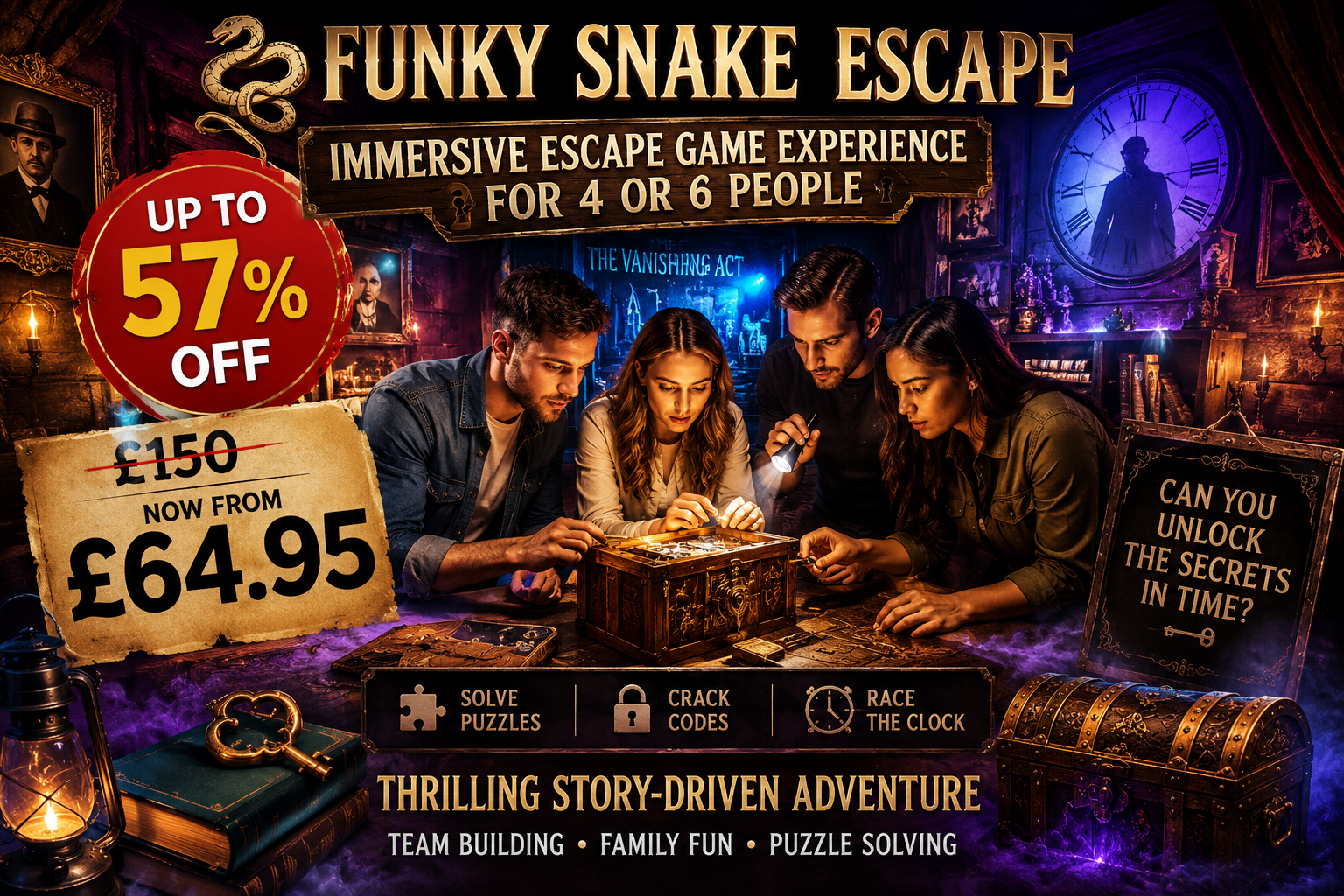 Up to 57% Off Immersive Escape Game Experience for 4 or 6 People at Funky Snake Escape