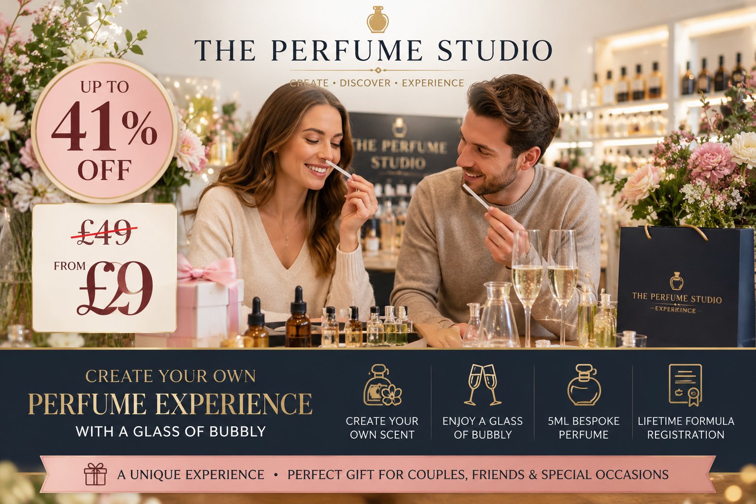 Up to 41% Off Make Your Own Perfume Experience with a Glass of Bubbly for 1 or 2 People