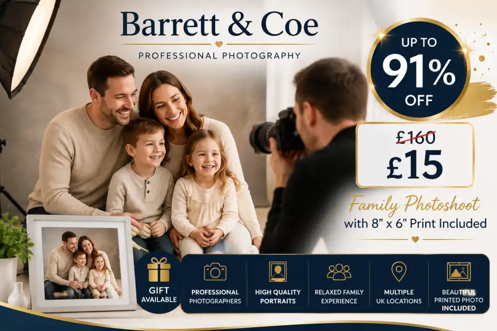 Family Photoshoot with 8" x 6" Print Included – Save Up to 91%