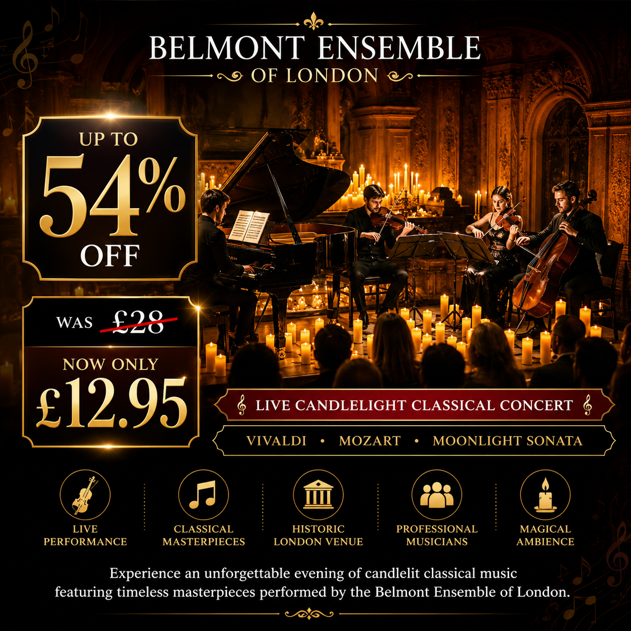 Up to 54% Off Candlelight Concerts: Vivaldi The Four Seasons & Mozart Moonlight Sonata by Belmont Ensemble of London