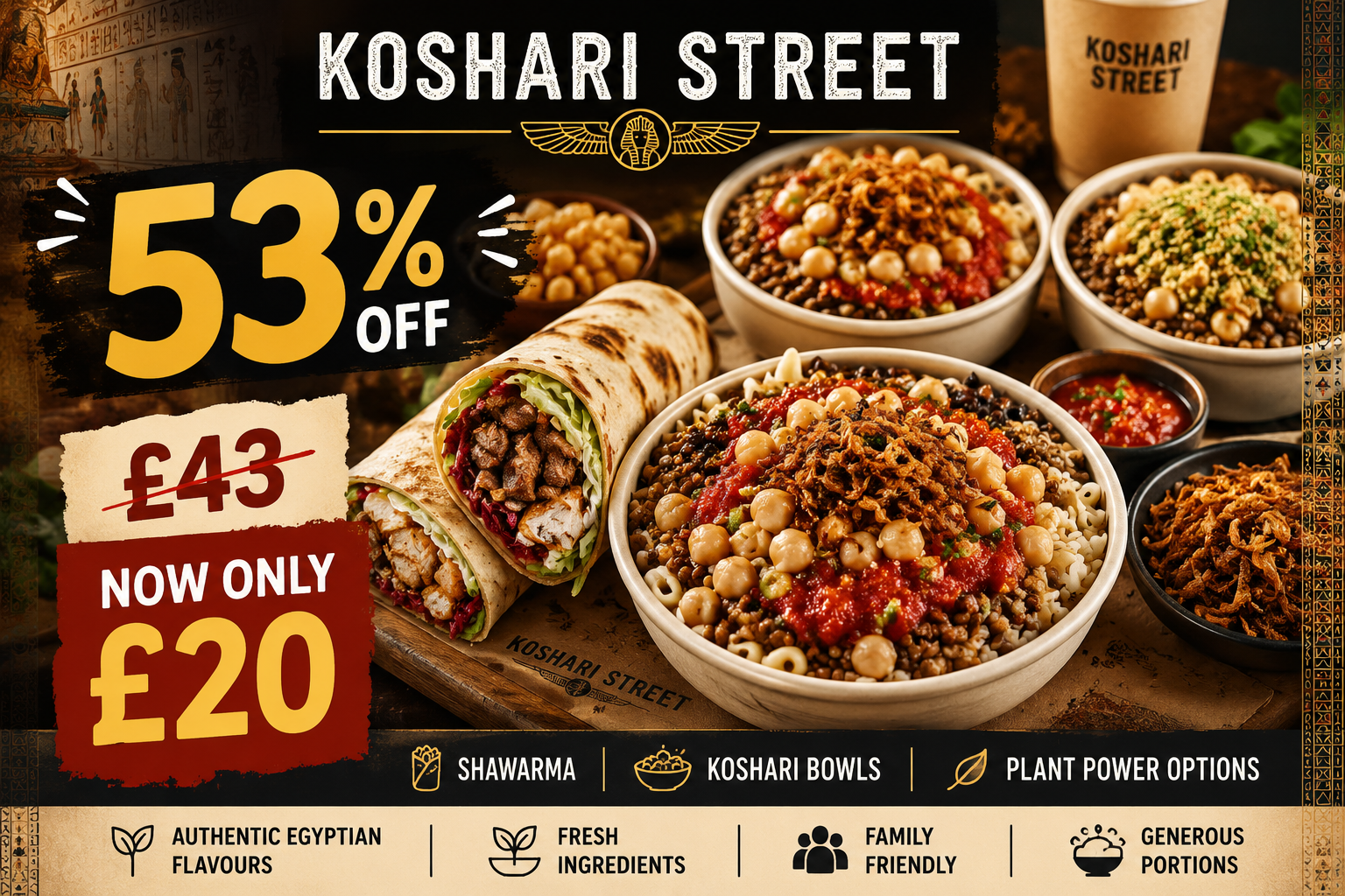 Up to 53% Off Classic Shawarma and Plant Power Koshari Meals