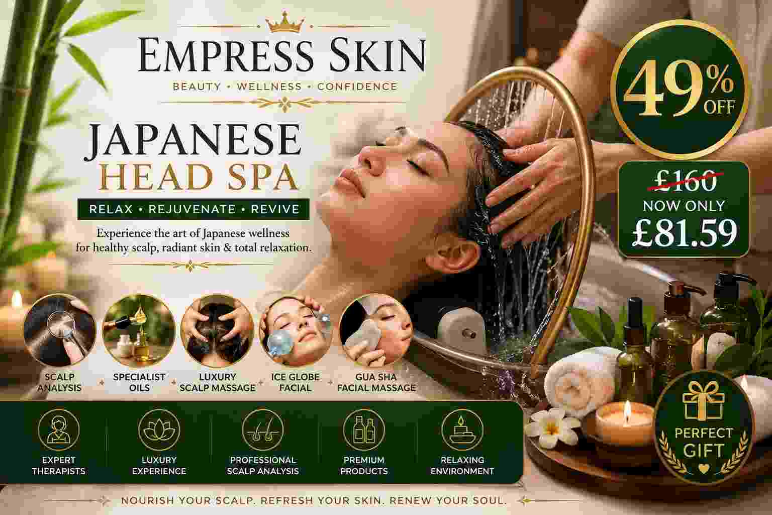 Up to 49% Off Platinum Japanese Head Spa Scalp Analysis Massage & Facial at Empress Skin