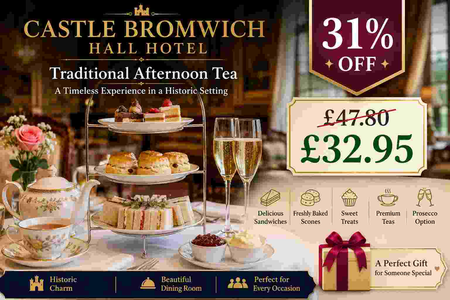 Enjoy Traditional Afternoon Tea at Castle Bromwich Hall Hotel with Up to 31% Off